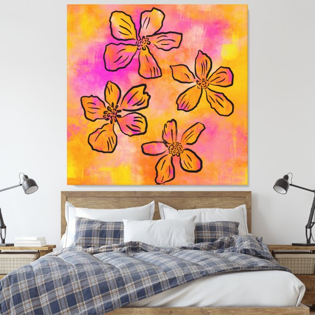 Impressão Em Tela Rosa Floral Pop (Insitu(Quarto))