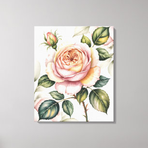 Impressão Em Tela Rosa inglesa em aquarela