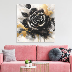 Impressão Em Tela Rosa preto e Dourado