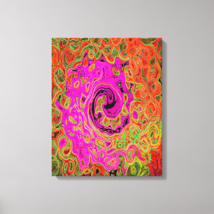 Impressão Em Tela Rosa Quente Groovy Abstrato Retro Líquido Turbilhã