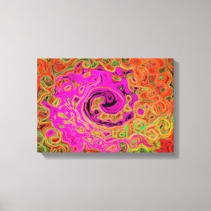 Impressão Em Tela Rosa Quente Groovy Abstrato Retro Líquido Turbilhã