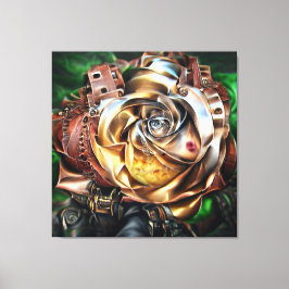 Impressão Em Tela Rosa Steampunk com Face Surreal - Flor Mecânico