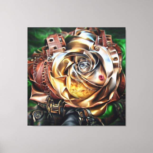 Impressão Em Tela Rosa Steampunk com Face Surreal - Flor Mecânico (Frente)