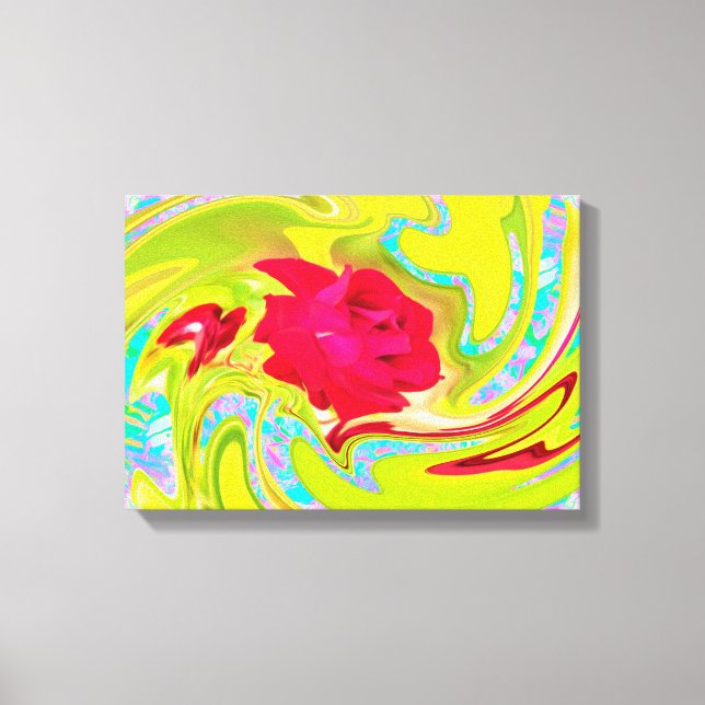 Impressão Em Tela Rosa vermelha abstrato em espiral amarela e aqua (Frente)