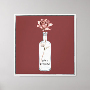 Impressão Em Tela Rosa Vermelha em Garrafa