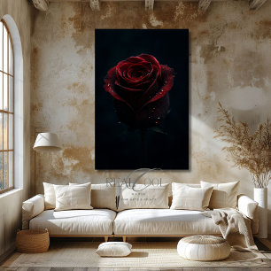 Impressão Em Tela Rosa Vermelha Escura Fotografia Artística da Natur