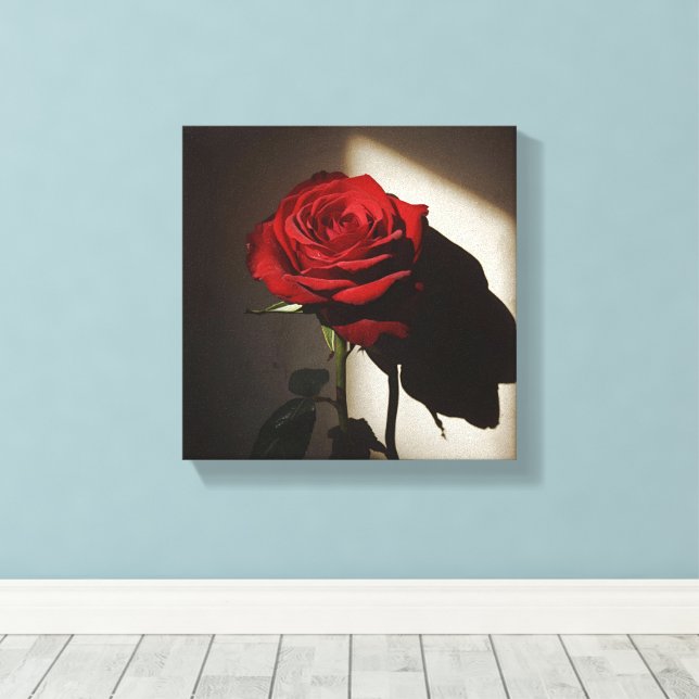 Impressão Em Tela Rosa vermelha Sombreada - Dramática Chiaroscuro Fl (Insitu(piso de madeira))