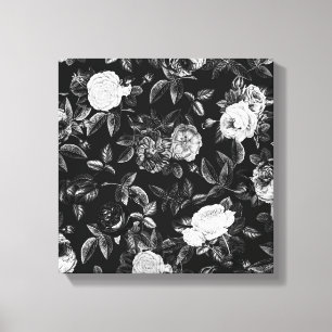 Impressão Em Tela Rosas brancas e pretas elegantes da Vintage Classy