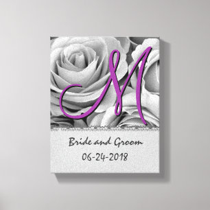 Impressão Em Tela Rosas brancos da data do casamento do monograma