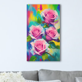 Impressão Em Tela Rosas Cor-de-Rosa Brilhantes Pintura Digital a Óle