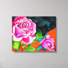 Impressão Em Tela Rosas cor-de-rosa com arte de aquarela cor laranja