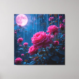 Impressão Em Tela Rosas Cor-de-Rosa Vibrantes em um Jardim Chuvoso a