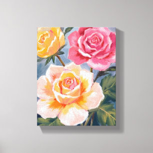 Impressão Em Tela Rosas da Primavera Pintura de Aquarela Floral Fl