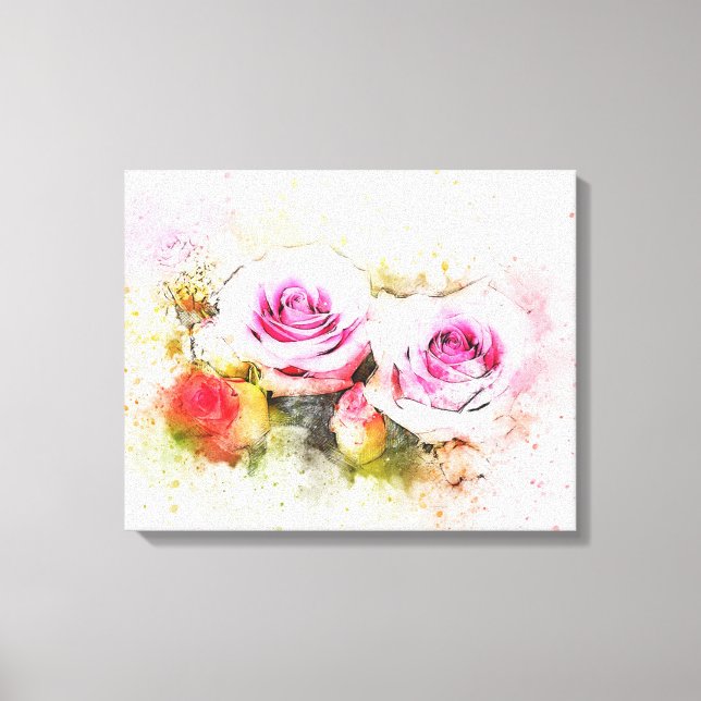 Impressão Em Tela Rosas de Aquarela (Frente)