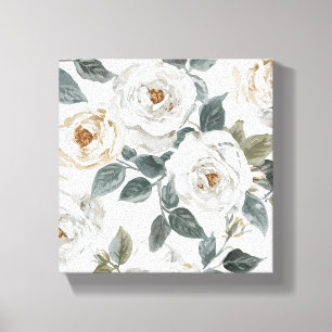 Impressão Em Tela Rosas de Jardim   Floral Vintage em Aquarela Branc