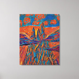 Impressão Em Tela Rosas de laranja no céu acima de montanhas e nuve