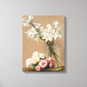 Impressão Em Tela Rosas e lírios 