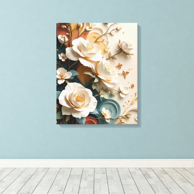 Impressão Em Tela Rosas esculpidos 3D Elegantes (Insitu(piso de madeira))