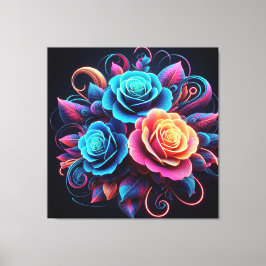 Impressão Em Tela Rosas Neon