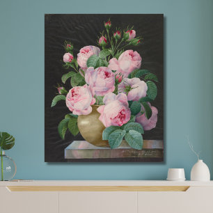 Impressão Em Tela Rosas rosa em um vaso - Pierre Joseph Redouté