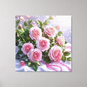 Impressão Em Tela Rosas rosa suave