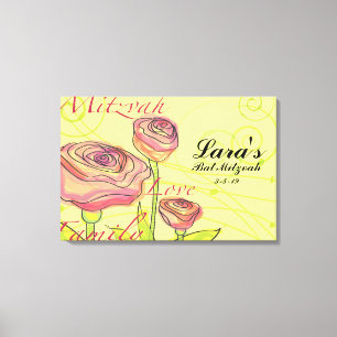 Impressão Em Tela ROSAS TRANSPARENTES Quadro de Assinatura Bat Mitzv