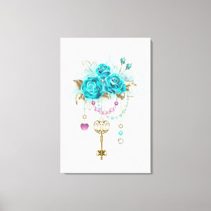 Impressão Em Tela Rosas Turquesas com Chaves