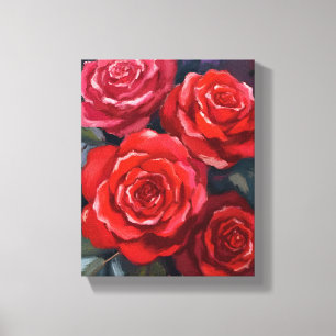 Impressão Em Tela Rosas Vermelhas Flores Pintadas aquarela