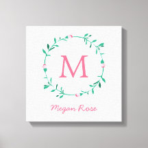 Rosebud Wreath Pink & Green Name NurserArt