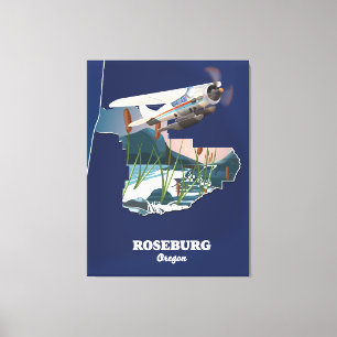 Impressão Em Tela Roseburg Oregon retro viagem map.