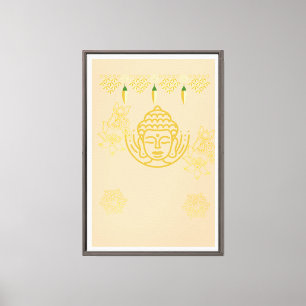 Impressão Em Tela Rosto de Buda Dourado com Mandala Floral   Espirit