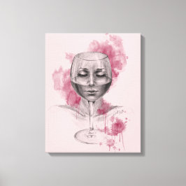 Impressão Em Tela Rosto de mulher em copo de vinho desenho surreal a