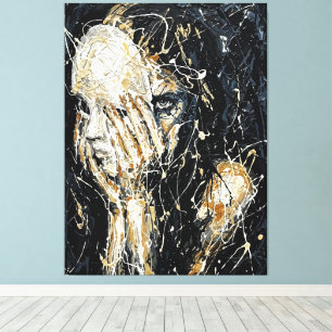 Impressão Em Tela Rosto Fantasmagórico Etéreo Arte Abstrata com Gote