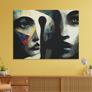 Impressão Em Tela Rostos Abstratos Surrealistas Entrelaçados