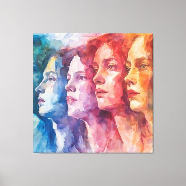 Impressão Em Tela Rostos femininos - Pintura por aquarela (Frente)
