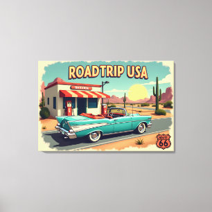 Impressão Em Tela Rota Retro 66 Viagem Rodoviária - Paisagem Vibrant