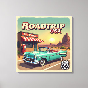 Impressão Em Tela Rota Vibrante 66 Viagem Rodoviária - Arte Pop Retr