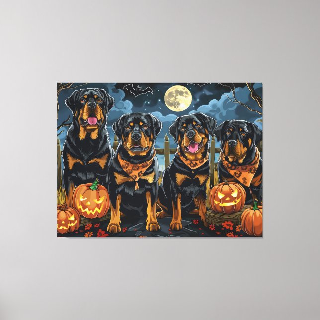 Impressão Em Tela Rottweiler Halloween Assustador (Frente)