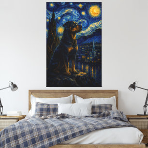 Impressão Em Tela Rottweiler Noite Estrelada Pintura a Óleo – Van Go