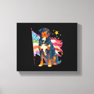 Impressão Em Tela Rottweiler Patriótico com Arte de Bandeira dos EUA