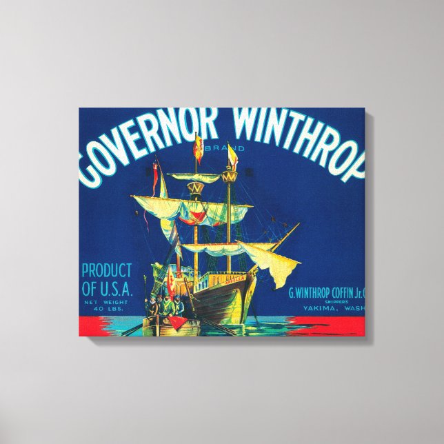 Impressão Em Tela Rótulo da Apple do Governador Winthrop (vermelho)  (Frente)