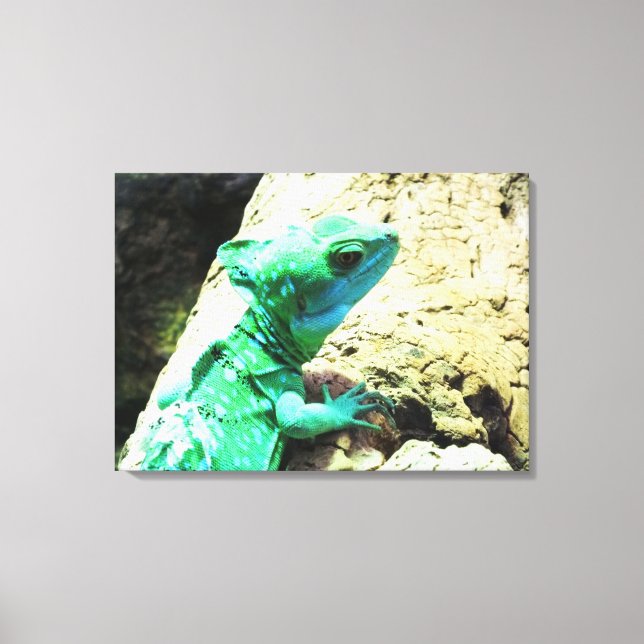 Impressão Em Tela Rótulo de lagarto basilisco verde (Frente)