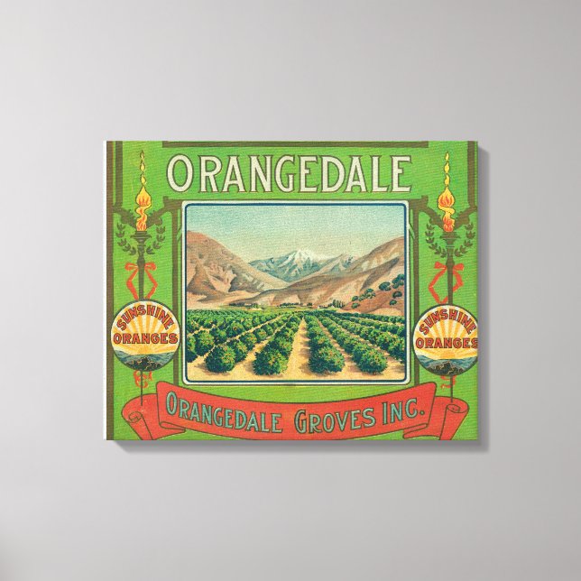 Impressão Em Tela Rótulo Laranja OrangedaleRedlands, CA (Frente)