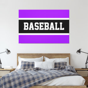 Impressão Em Tela Roxo Brilhante Preto Branco BASEBALL Listras em Ne