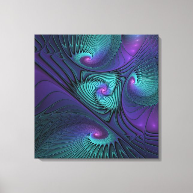 Impressão Em Tela Roxo encontra Arte Fractal abstrato Turquesa moder (Frente)