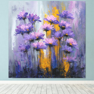 Impressão Em Tela Roxo Rosa Amarelo Cluster Floral Abstrato