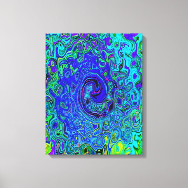 Impressão Em Tela Roxo Violeta Azul Abstrato Retro Líquido Turbilhão (Frente)