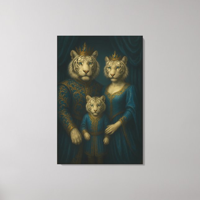 Impressão Em Tela Royal White Tiger Family Portrait – Majestic Blue  (Frente)