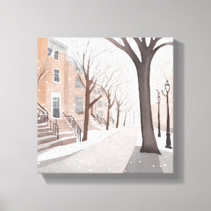 Impressão Em Tela Rua Brownstone Aquarela de Inverno Nevado