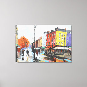 Impressão Em Tela Rua expressionista de cidade europeia chuvosa